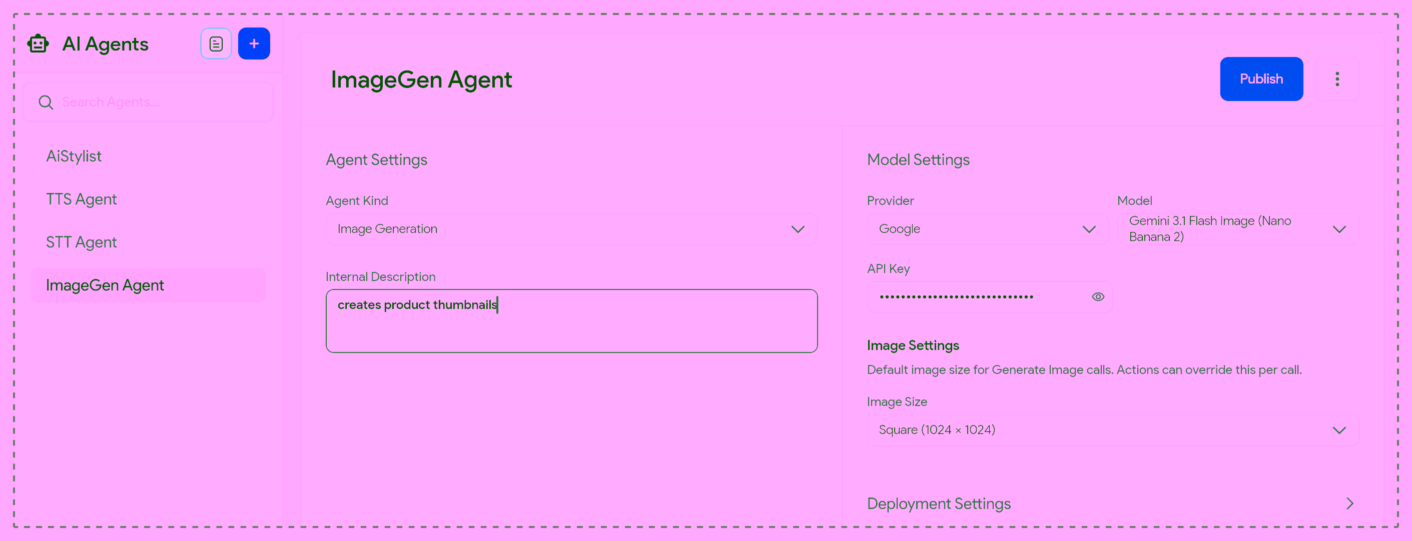 AI Agent image generation settings