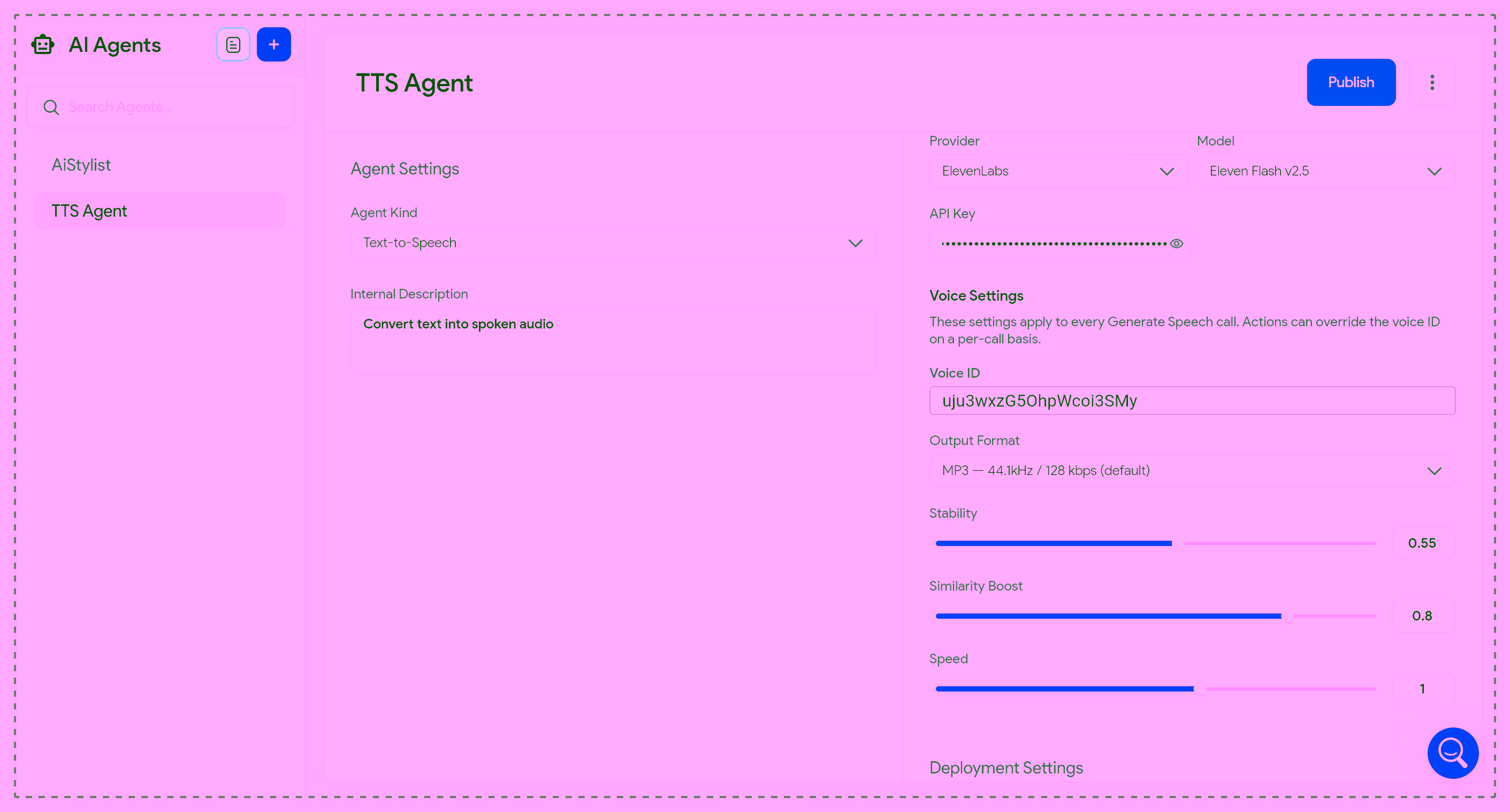 AI Agent text-to-speech settings