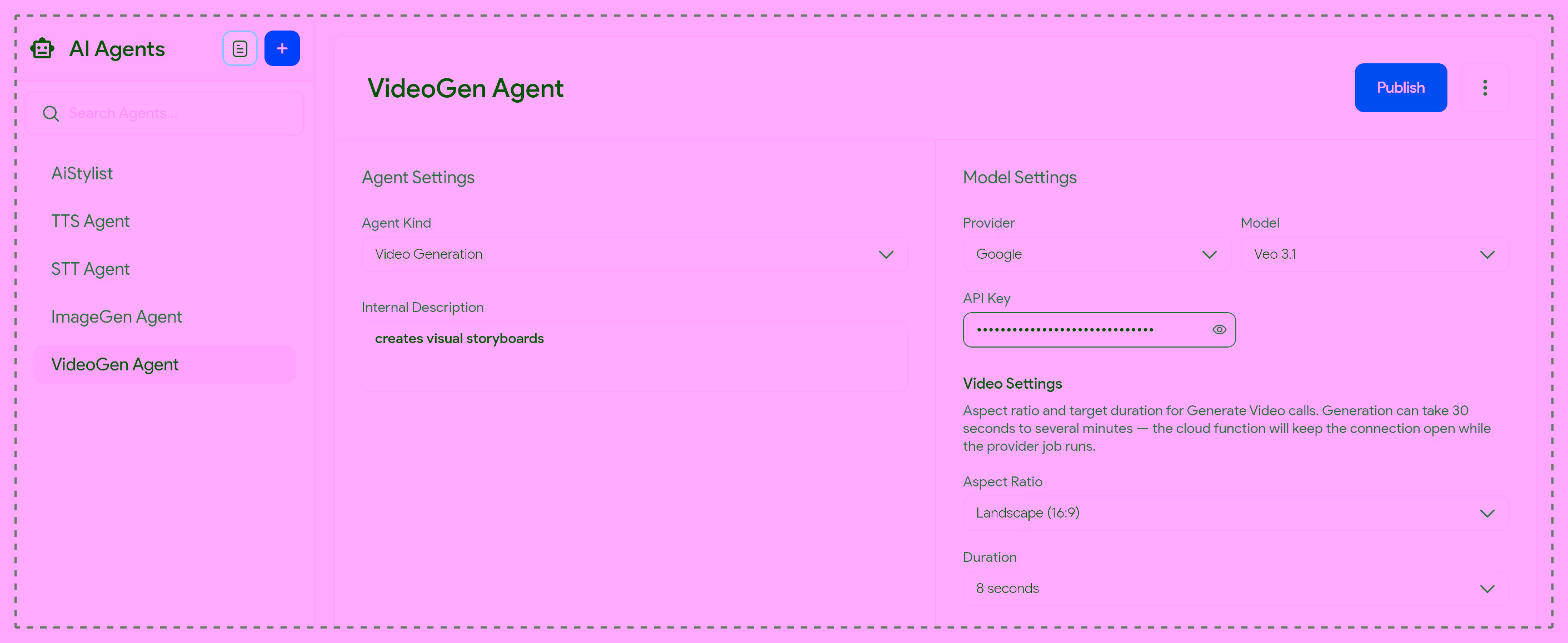 AI Agent video generation settings