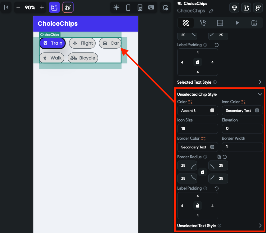 Customizing unselected chip style