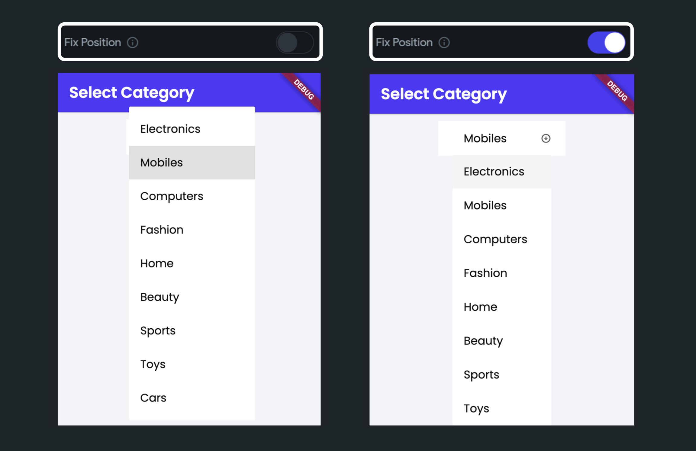 Fix position for dropdown options