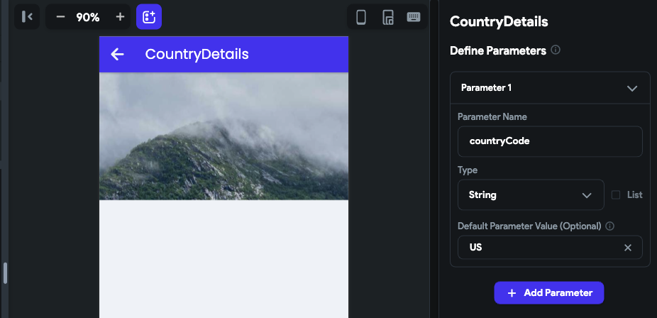 Parameter on CountryDetails page